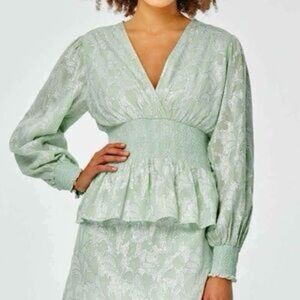 Roller Rabbit Womens Clermont Deni Top Size XS in Mint Fairy Balloon Sleeve